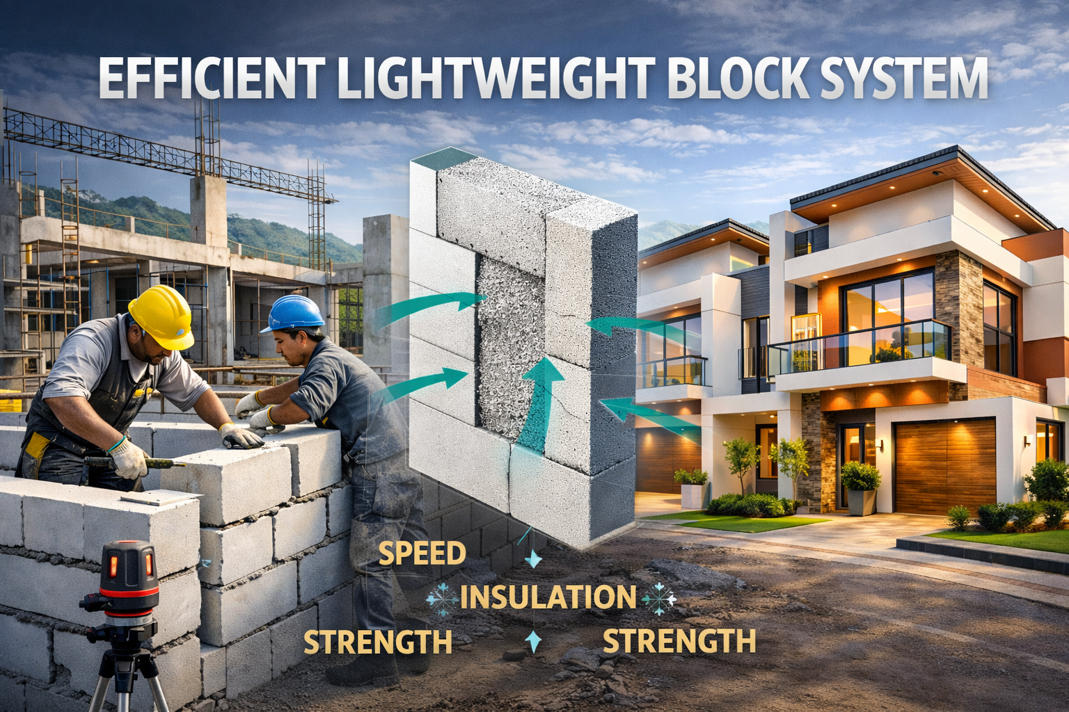Lightweight blocks stacked at construction site