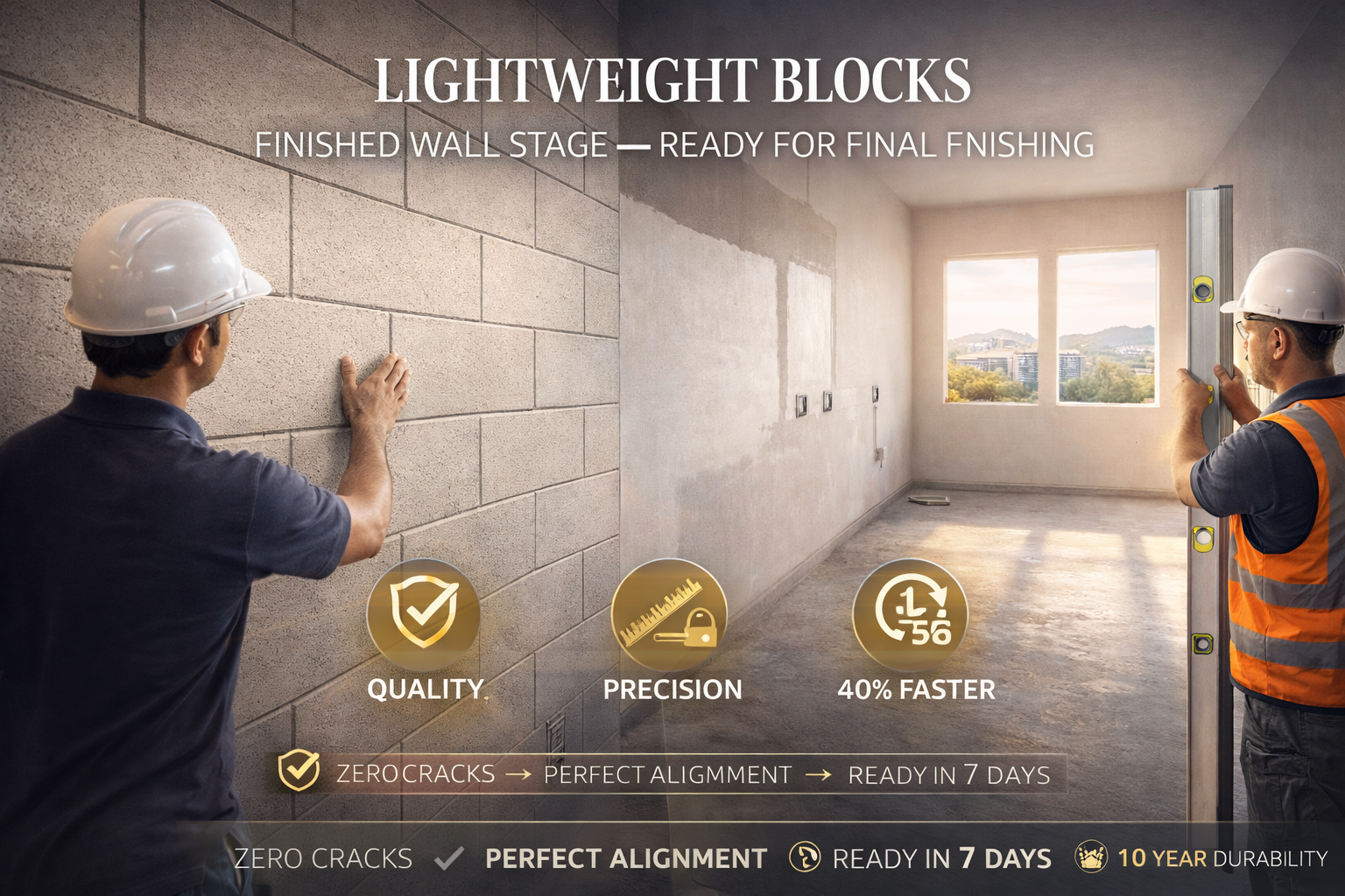 Lightweight blocks finished wall stage