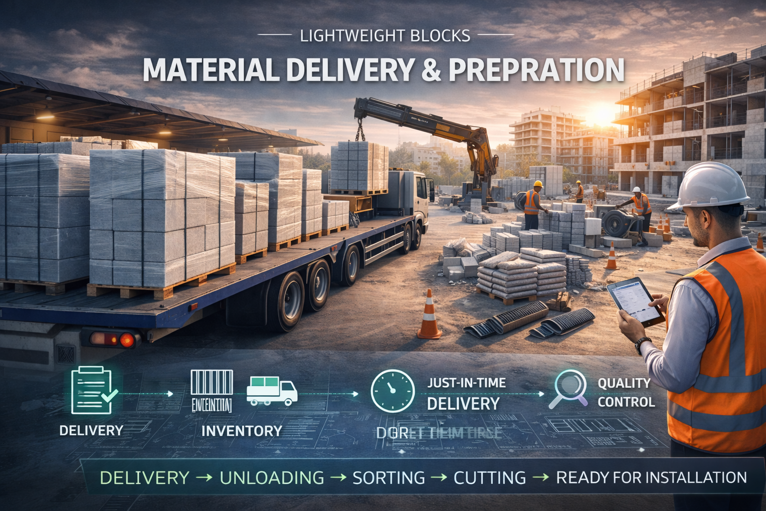 Lightweight blocks material delivery and preparation