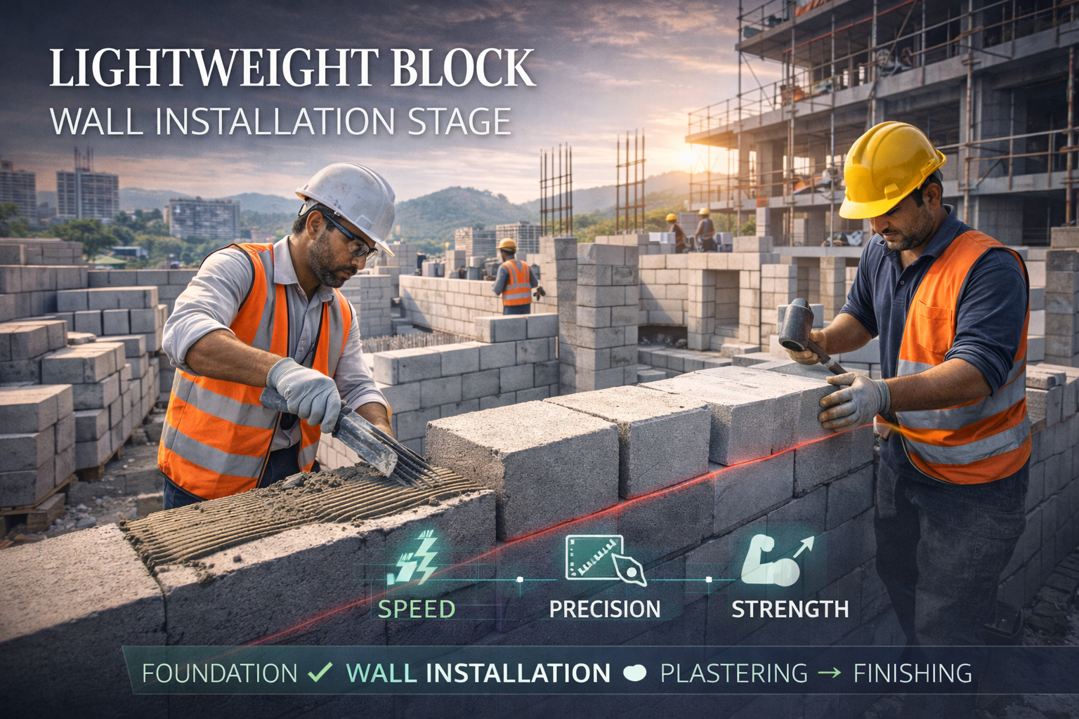 Lightweight block wall installation stage